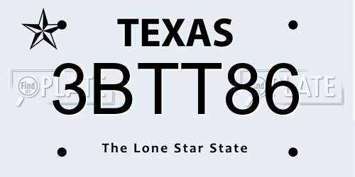 3BTT86 Texas License Plate