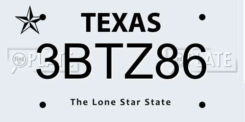 3BTZ86 Texas License Plate