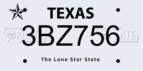3BZ756 Texas License Plate