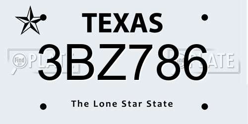 3BZ786 Texas License Plate