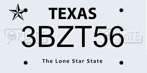 3BZT56 Texas License Plate