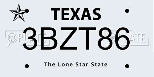 3BZT86 Texas License Plate