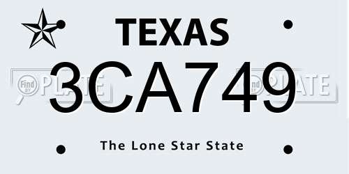 3CA749 Texas License Plate