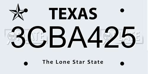 3CBA425 Texas License Plate