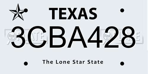3CBA428 Texas License Plate