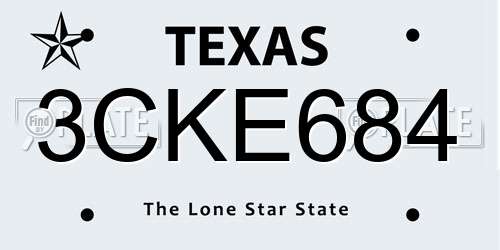 3CKE684 Texas License Plate