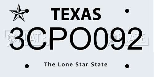 3CPO092 Texas License Plate