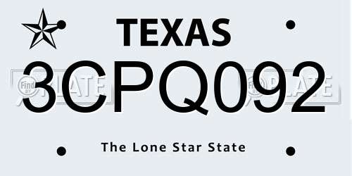3CPQ092 Texas License Plate