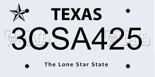 3CSA425 Texas License Plate