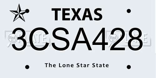 3CSA428 Texas License Plate