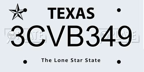 3CVB349 Texas License Plate