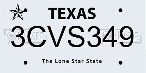 3CVS349 Texas License Plate