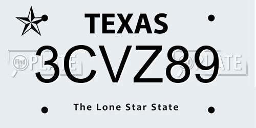 3CVZ89 Texas License Plate