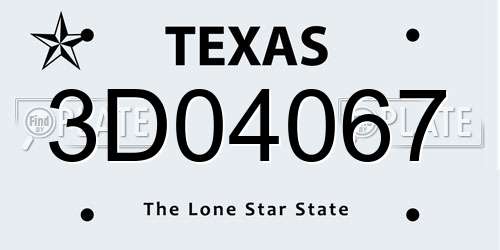 3D04067 Texas License Plate