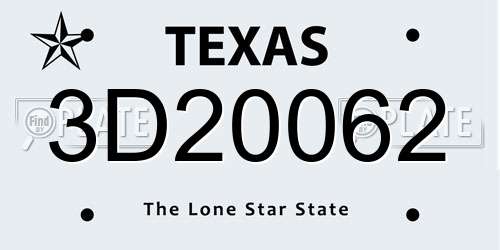 3D20062 Texas License Plate