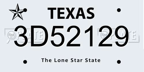 3D52129 Texas License Plate