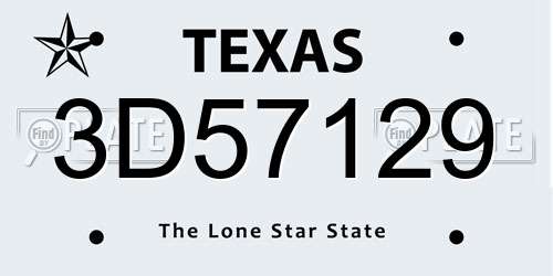 3D57129 Texas License Plate