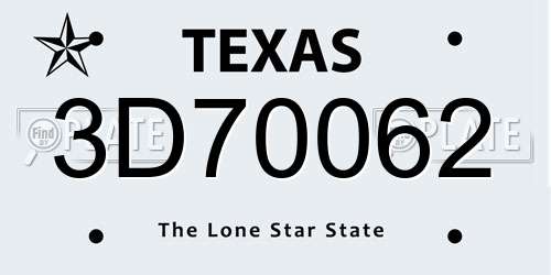 3D70062 Texas License Plate