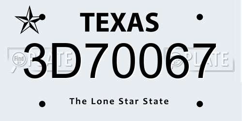 3D70067 Texas License Plate