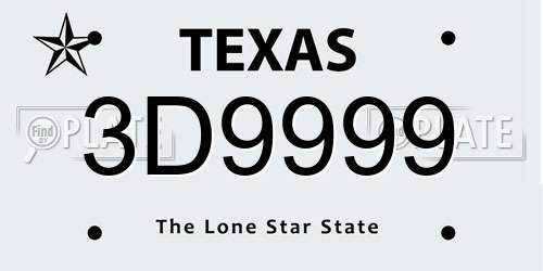 3D9999 Texas License Plate