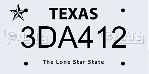 3DA412 Texas License Plate
