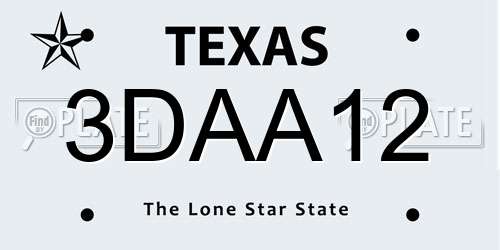 3DAA12 Texas License Plate