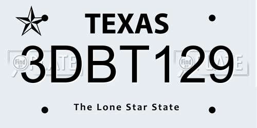 3DBT129 Texas License Plate