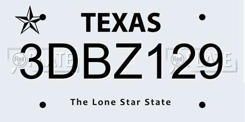 3DBZ129 Texas License Plate