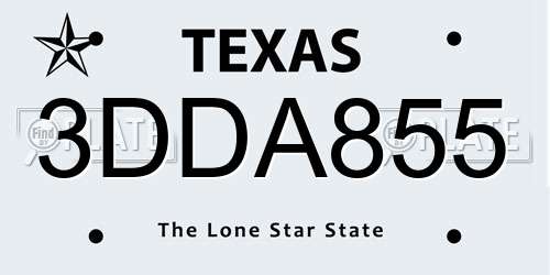 3DDA855 Texas License Plate