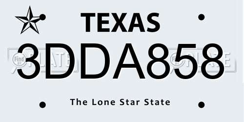 3DDA858 Texas License Plate