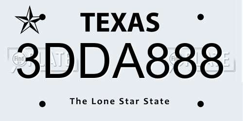 3DDA888 Texas License Plate
