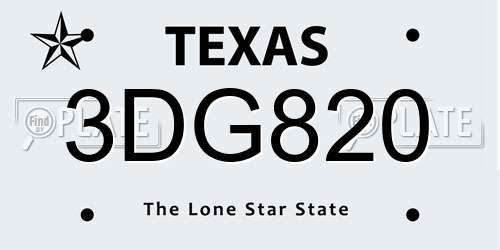 3DG820 Texas License Plate
