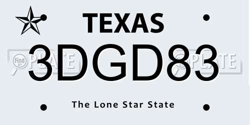 3DGD83 Texas License Plate