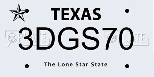 3DGS70 Texas License Plate