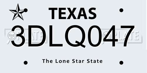 3DLQ047 Texas License Plate