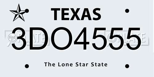 3DO4555 Texas License Plate