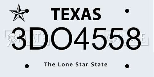 3DO4558 Texas License Plate