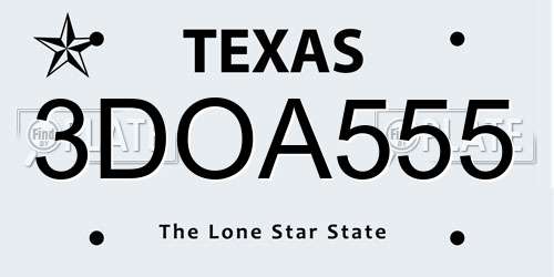 3DOA555 Texas License Plate