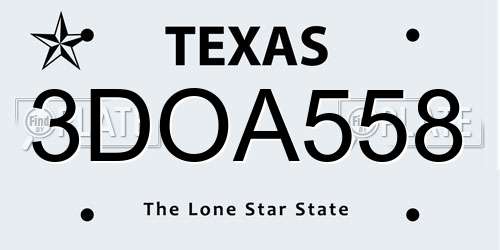 3DOA558 Texas License Plate