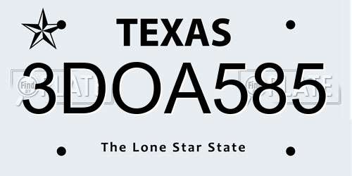 3DOA585 Texas License Plate