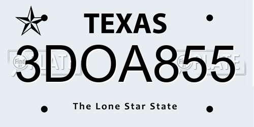 3DOA855 Texas License Plate