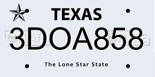 3DOA858 Texas License Plate