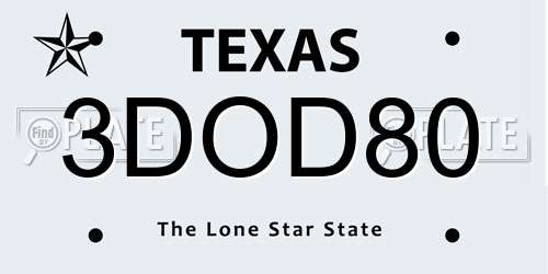3DOD80 Texas License Plate