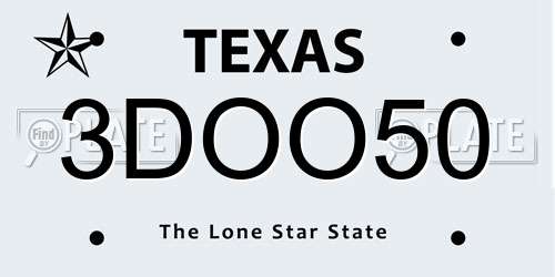 3DOO50 Texas License Plate