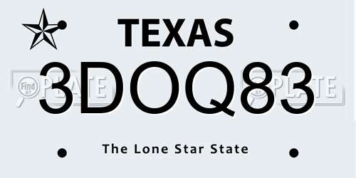 3DOQ83 Texas License Plate