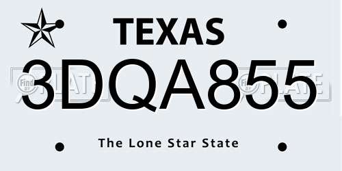 3DQA855 Texas License Plate