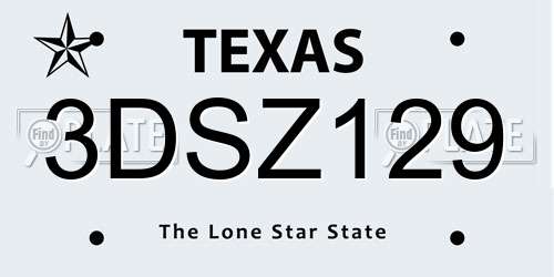 3DSZ129 Texas License Plate