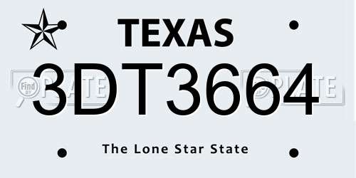 3DT3664 Texas License Plate