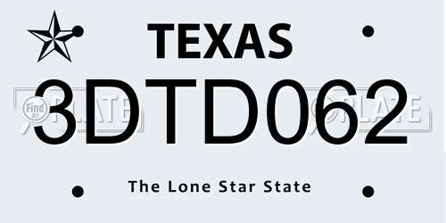3DTD062 Texas License Plate