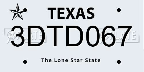 3DTD067 Texas License Plate